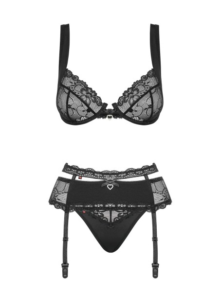 Obsessive Lingerie completo lingerie nera con reggicalze collezione Heartina