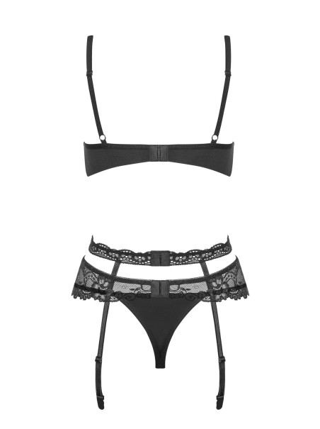 Obsessive Lingerie completo lingerie nera con reggicalze collezione Heartina