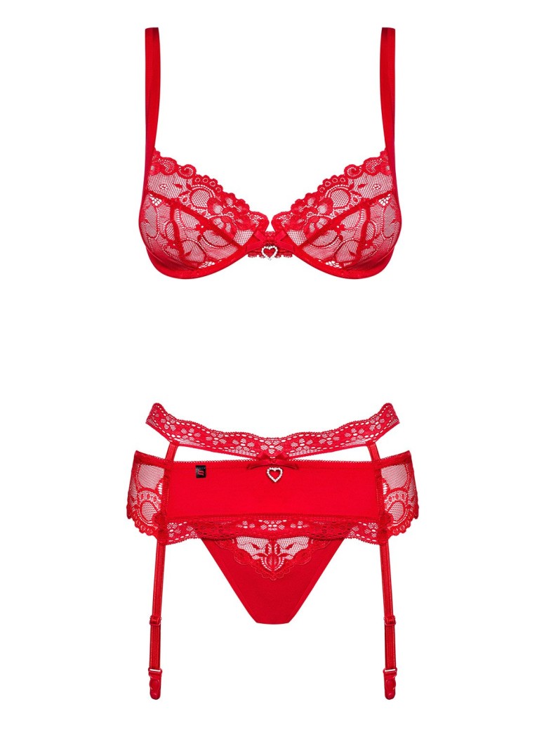 Obsessive completo lingerie rossa con reggicalze collezione Heartina