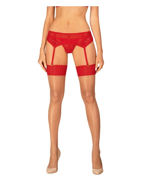 Obsessive Lingerie calze per reggicalze nudo con balza rossa Ingridia