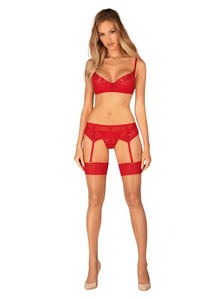 Obsessive Lingerie calze per reggicalze nudo con balza rossa Ingridia