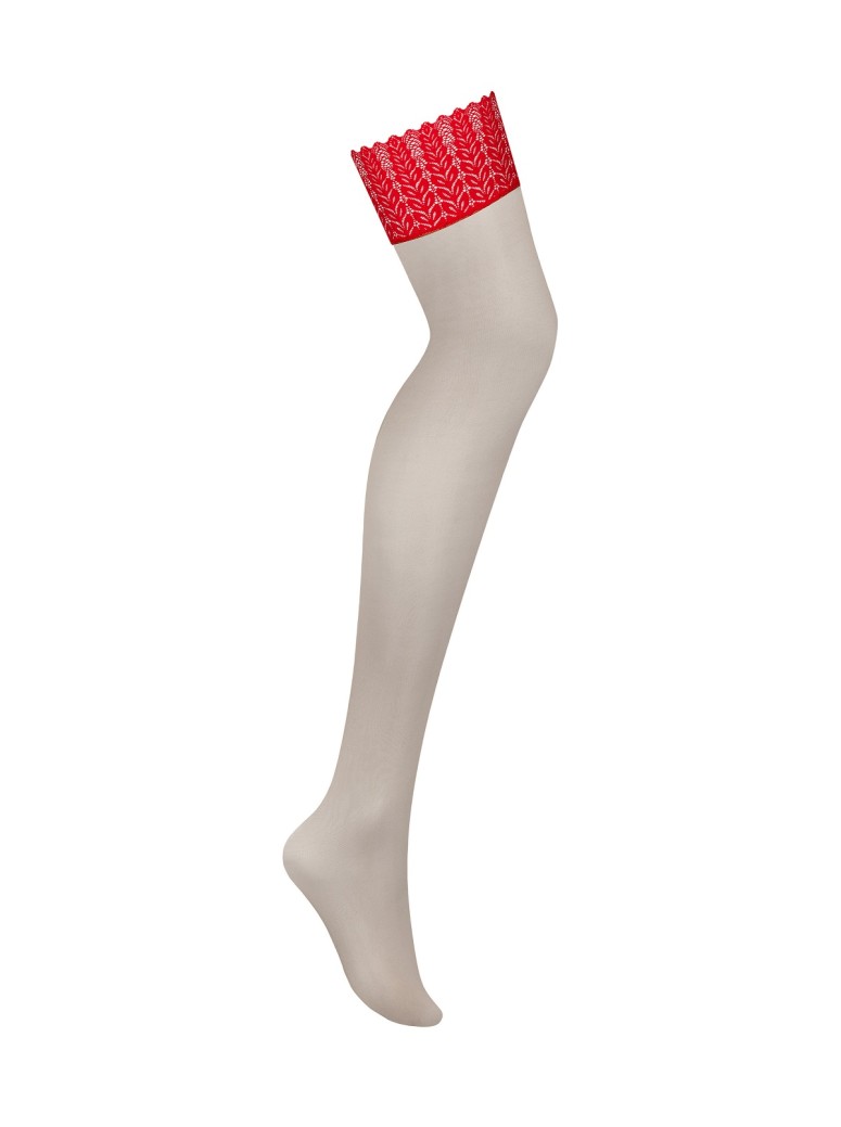 Obsessive Lingerie calze per reggicalze nudo con balza rossa Ingridia