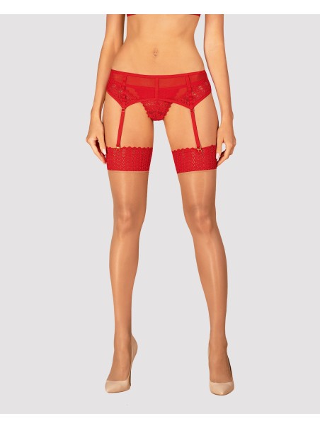 Obsessive Lingerie calze per reggicalze nudo con balza rossa Ingridia