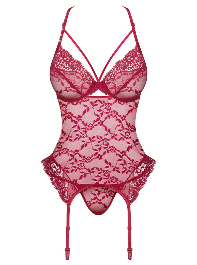 Obsessive Lingerie sexy corsetto e perizoma in pizzo rosso Ivetta