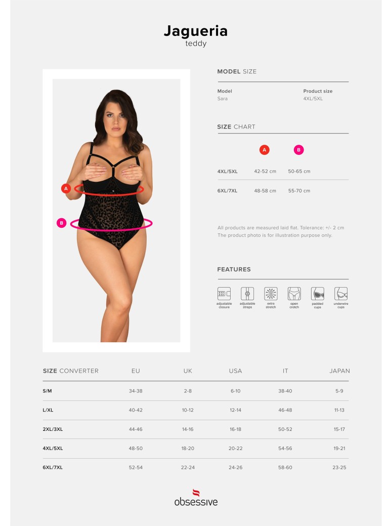 Obsessive Lingerie sexy body curvy maculato aperto fino a 7XL Jagueria