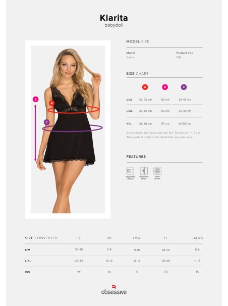 Obsessive Lingerie babydoll satinato con inserto in pizzo Klarita Obsessive Lingerie babydoll satinato con inserto in pizzo Klarita