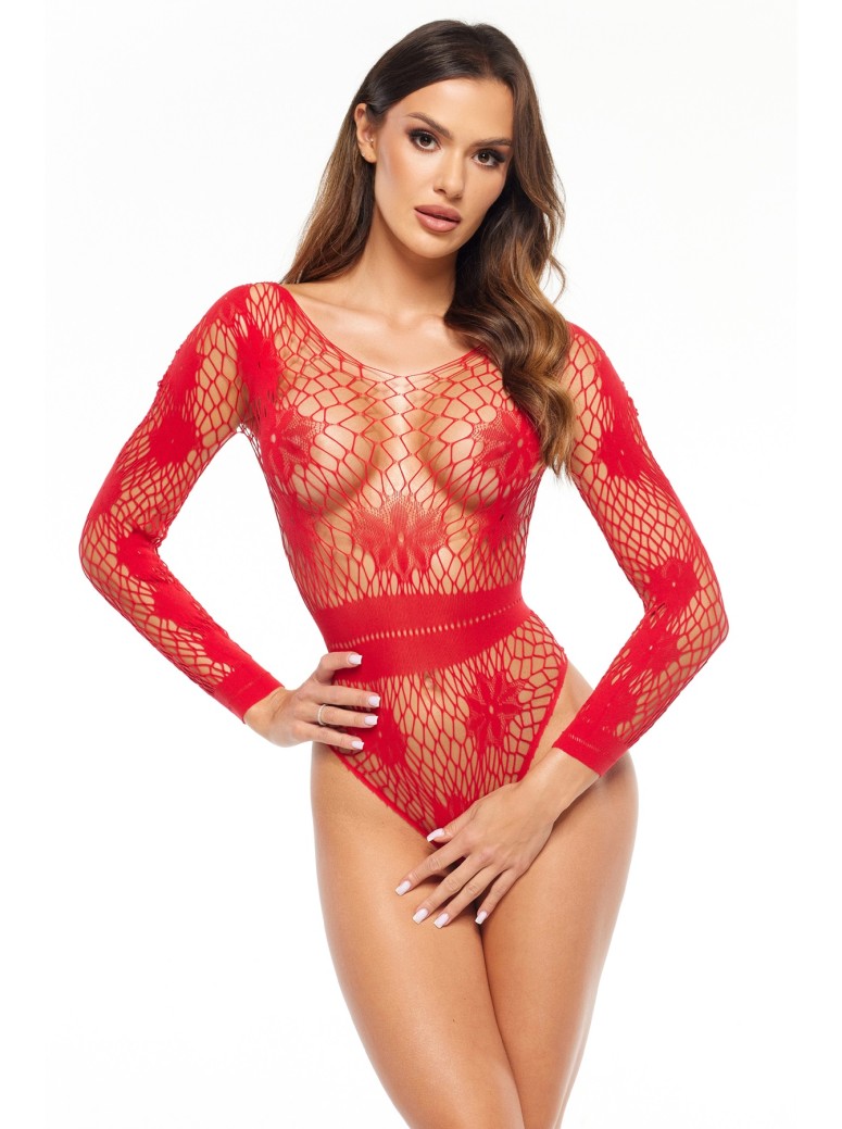 Beauty Night Lingerie sexy body in rete rossa aperto Regina