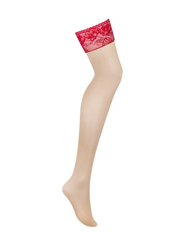 Obsessive Lingerie calze nudo con balza rossa collezione Lacelove