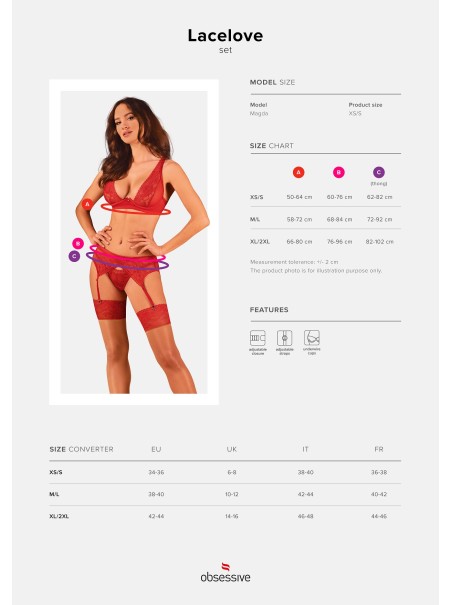 Obsessive Lingerie sexy completino intimo rosso con reggicalze Lacelove
