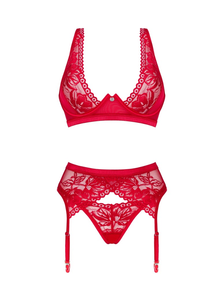 Obsessive Lingerie sexy completino intimo rosso con reggicalze Lacelove