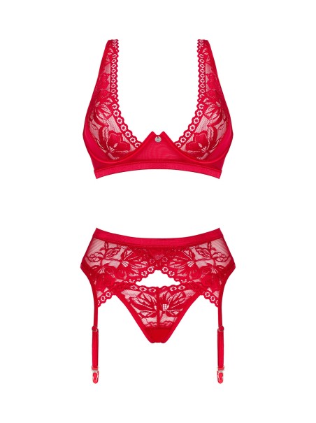 Obsessive Lingerie sexy completino intimo rosso con reggicalze Lacelove