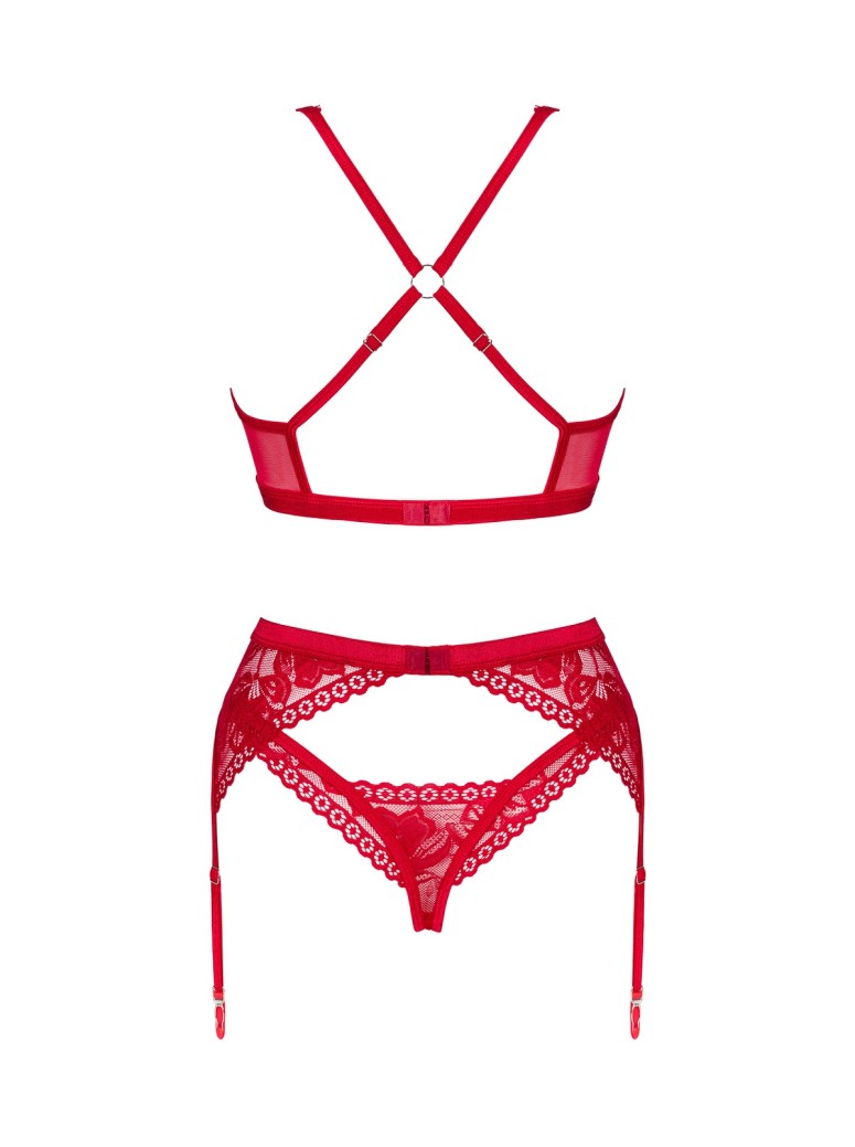 Obsessive Lingerie sexy completino intimo rosso con reggicalze Lacelove