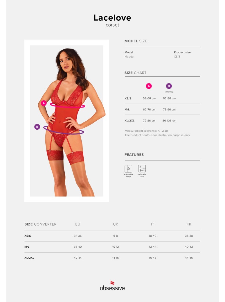 Obsessive Lingerie sexy corsetto rosso con perizoma collezione Lacelove