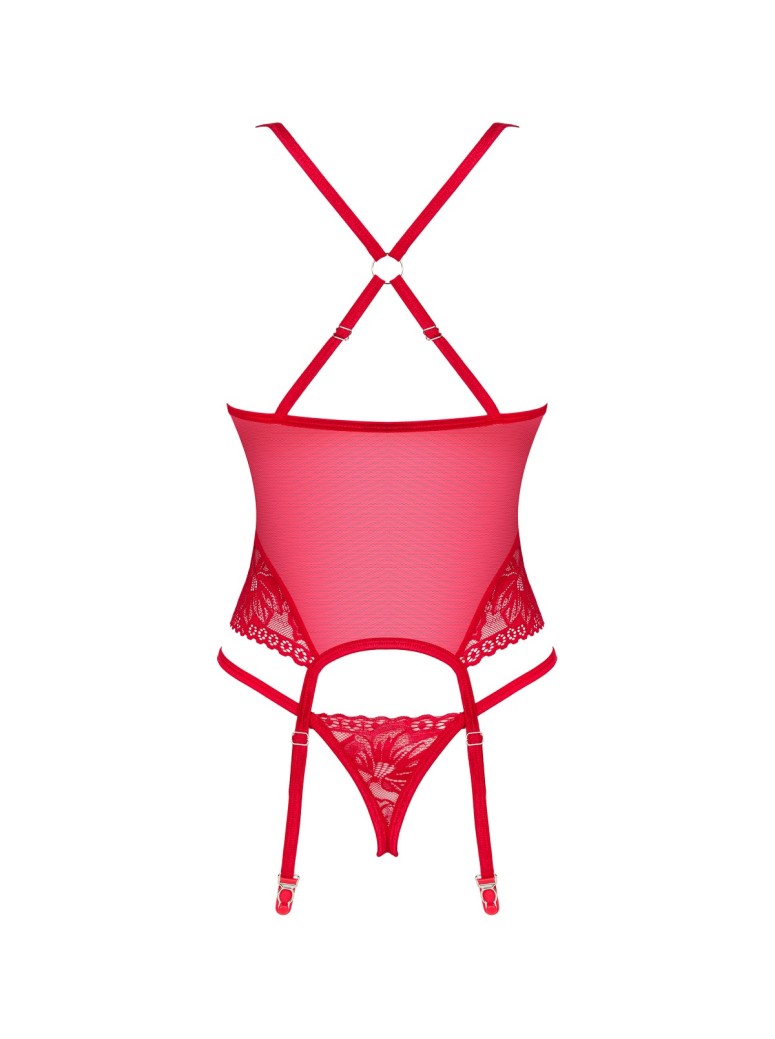Obsessive Lingerie sexy corsetto rosso con perizoma collezione Lacelove