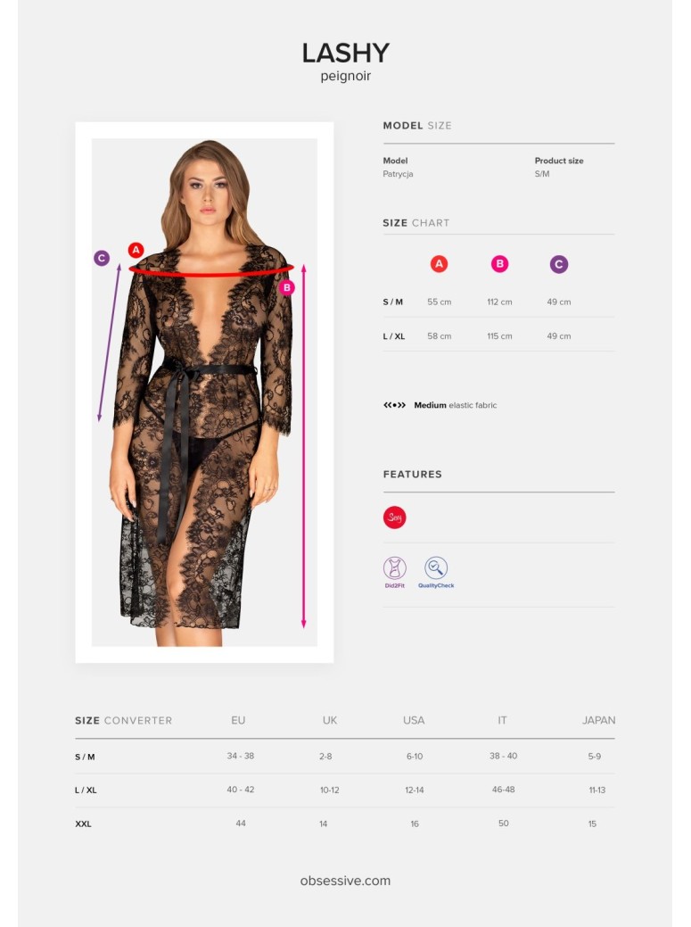 Obsessive Lingerie elegante vestaglia lunga Lashy