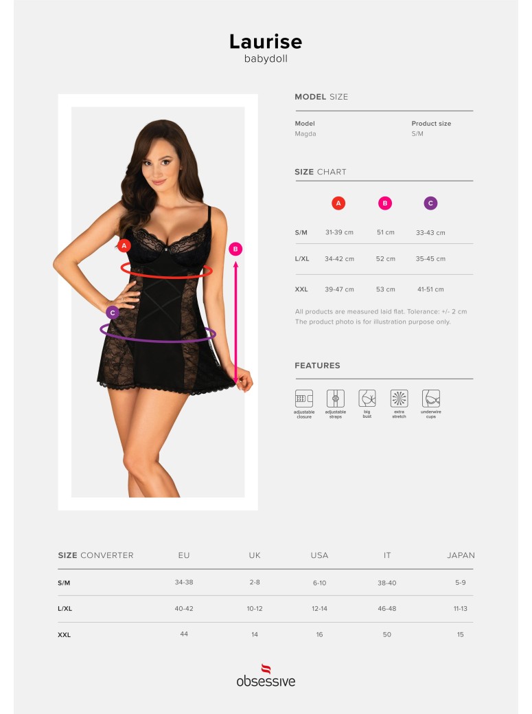 Obsessive Lingerie sexy babydoll con ferretto e perizoma Laurise