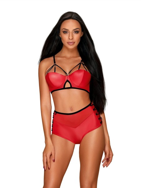 Obsessive Lingerie set coordinato rosso brassière e culotte Leatheria
