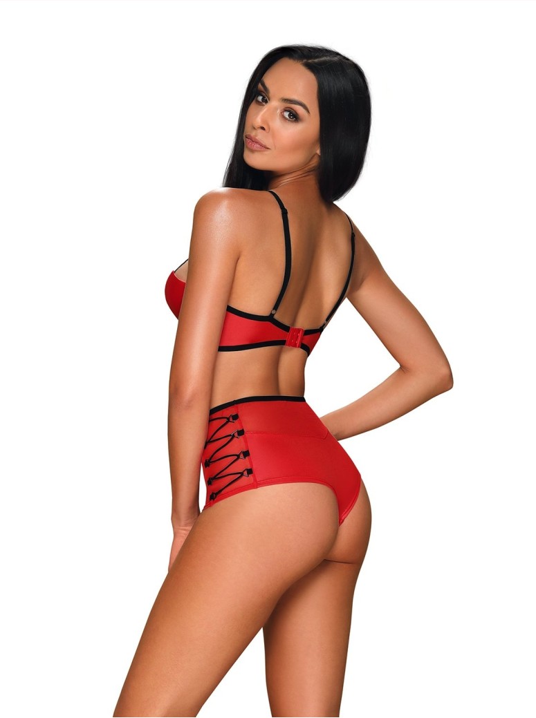 Obsessive Lingerie set coordinato rosso brassière e culotte Leatheria