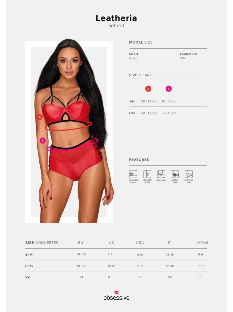 Obsessive Lingerie set coordinato rosso brassière e culotte Leatheria