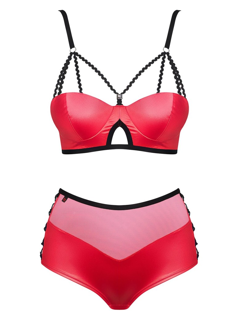 Obsessive Lingerie set coordinato rosso brassière e culotte Leatheria
