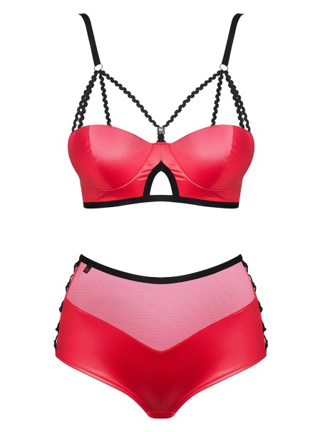 Obsessive Lingerie set coordinato rosso brassière e culotte Leatheria