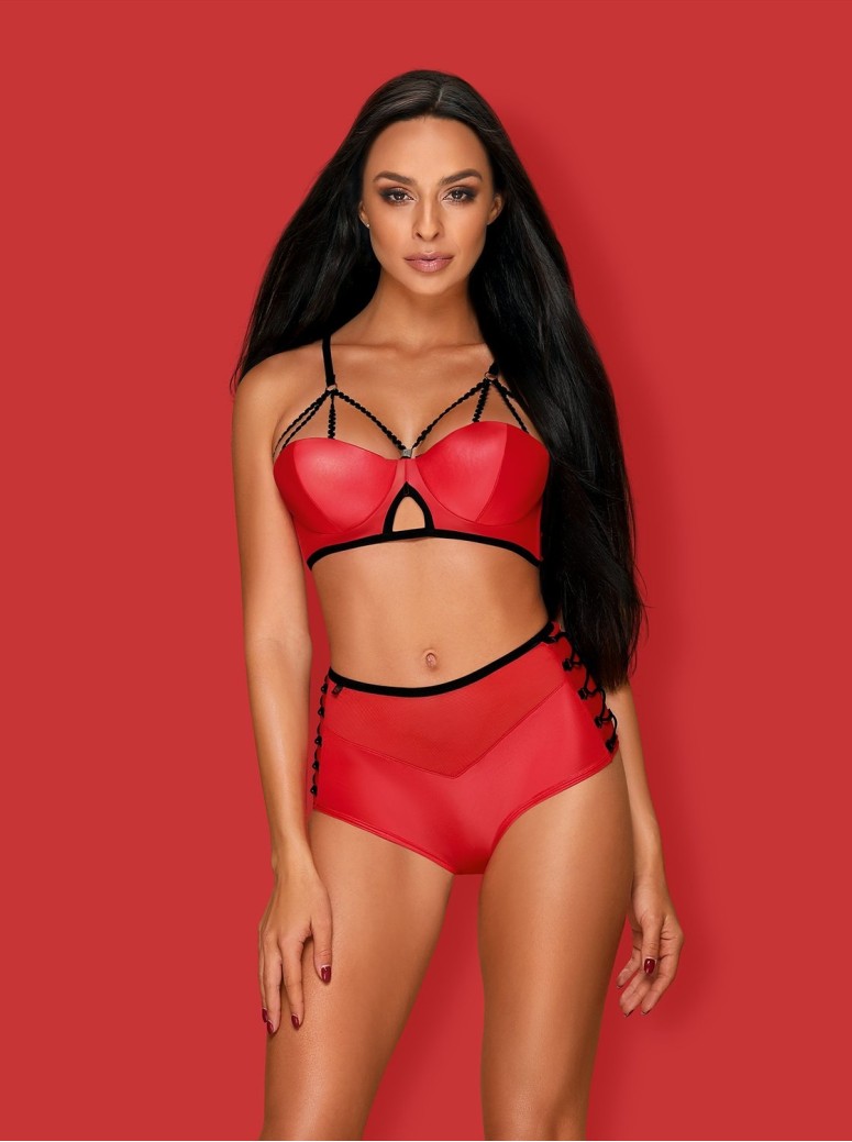 Obsessive Lingerie set coordinato rosso brassière e culotte Leatheria