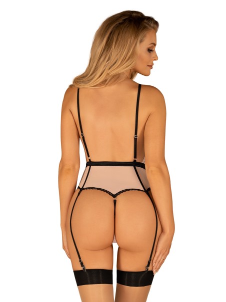 Obsessive sexy body con reggicalze in pizzo rosa collezione Lilines