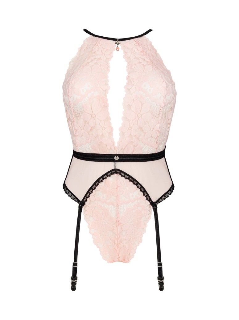 Obsessive sexy body con reggicalze in pizzo rosa collezione Lilines