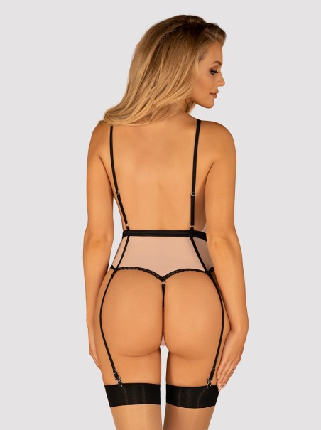 Obsessive sexy body con reggicalze in pizzo rosa collezione Lilines