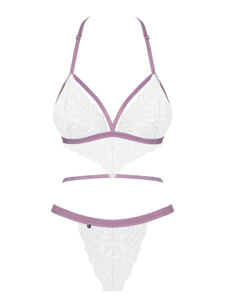 Obsessive Lingerie body in pizzo bianco con dettagli lilla Lilyanne