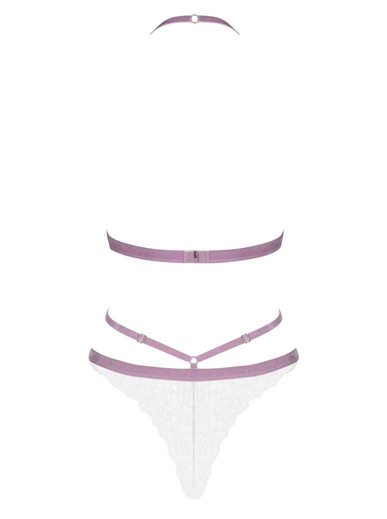 Obsessive Lingerie body in pizzo bianco con dettagli lilla Lilyanne