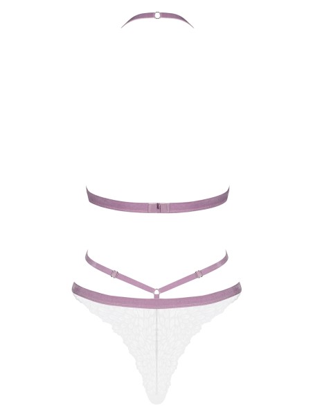 Obsessive Lingerie body in pizzo bianco con dettagli lilla Lilyanne