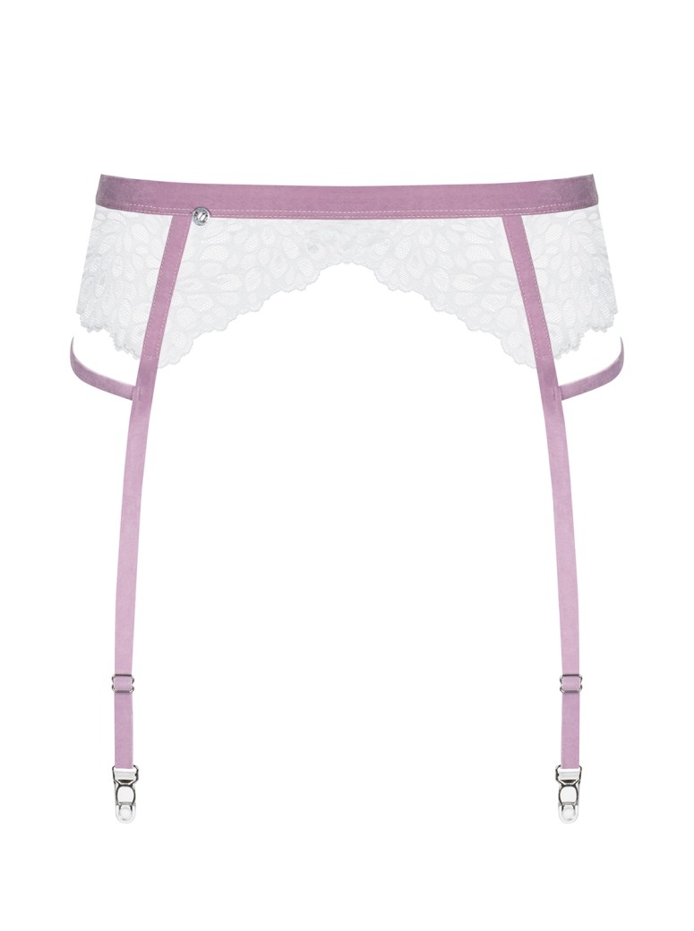 Obsessive Lingerie reggicalze in pizzo bianco con dettagli lilla Lilyanne