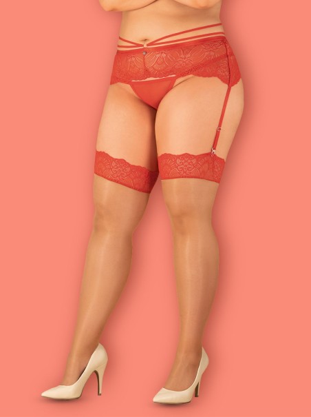 Obsessive Lingerie calze nudo con balza rossa misura Curvy XXL Loventy Obsessive Lingerie calze nudo con balza rossa misura Curvy XXL Loventy