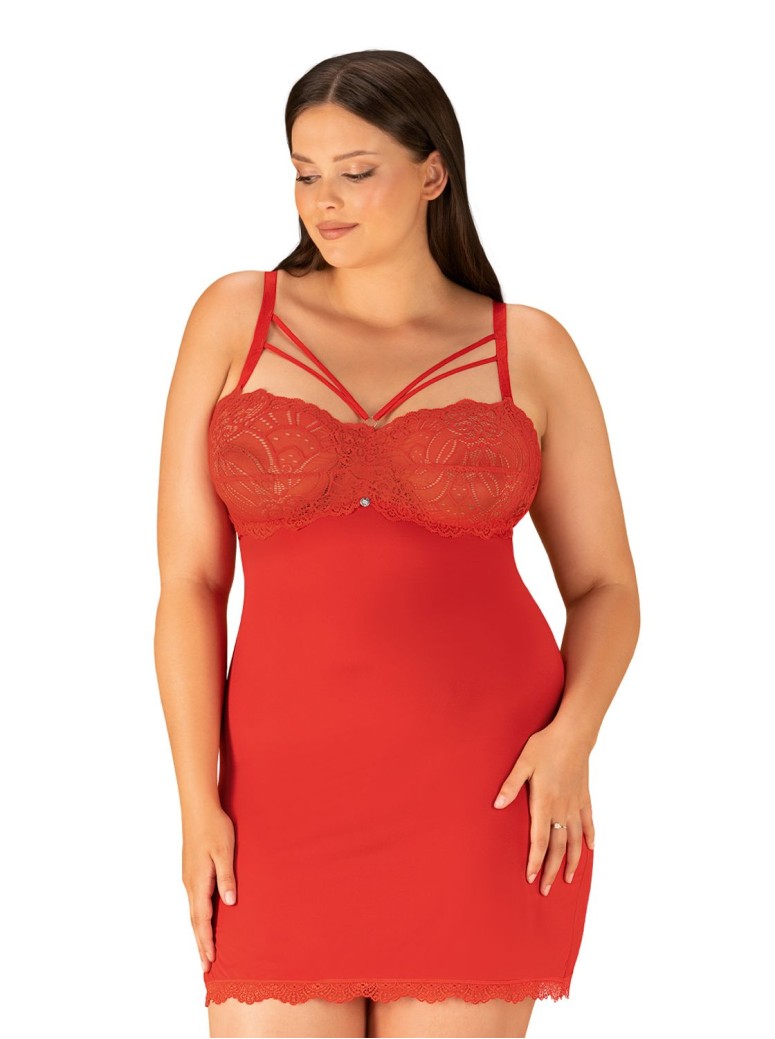 Obsessive Lingerie chemise rossa in morbido pizzo con perizoma Loventy