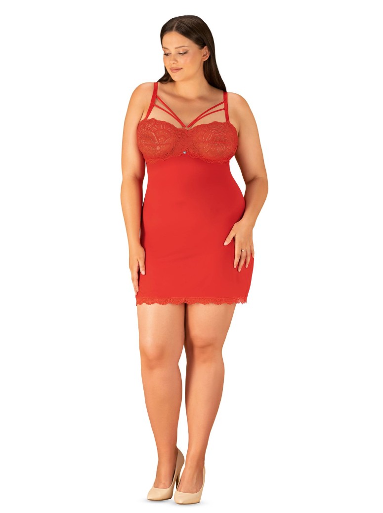Obsessive Lingerie chemise rossa in morbido pizzo con perizoma Loventy