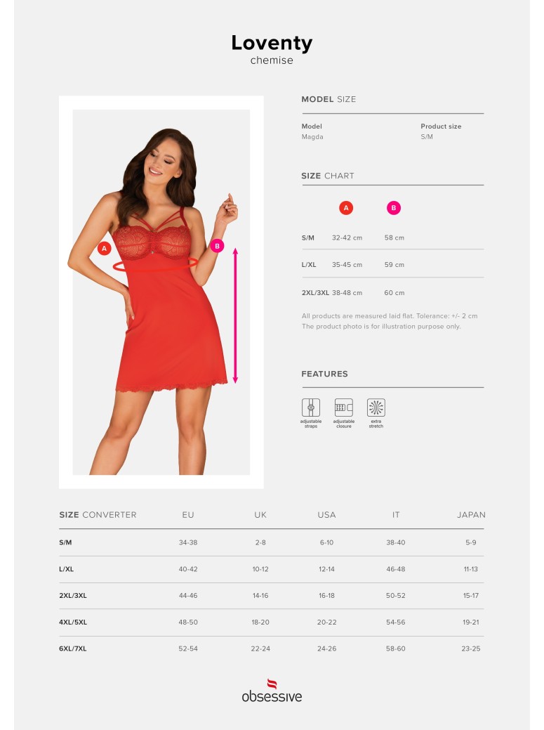Obsessive Lingerie chemise rossa in morbido pizzo con perizoma Loventy