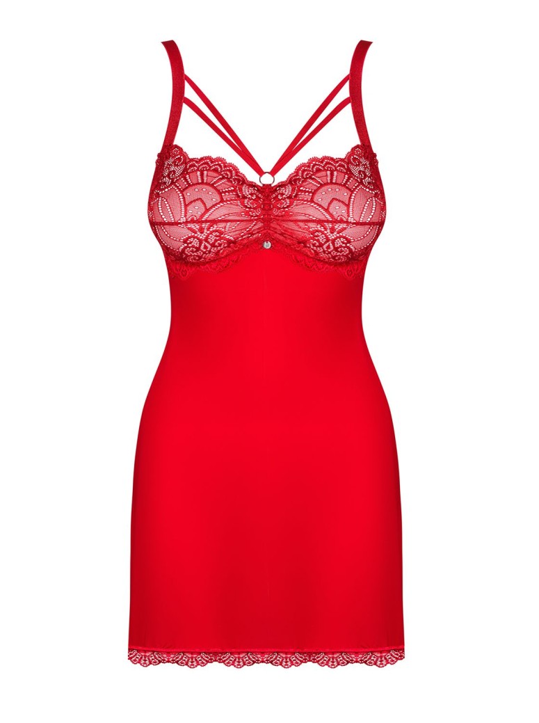 Obsessive Lingerie chemise rossa in morbido pizzo con perizoma Loventy