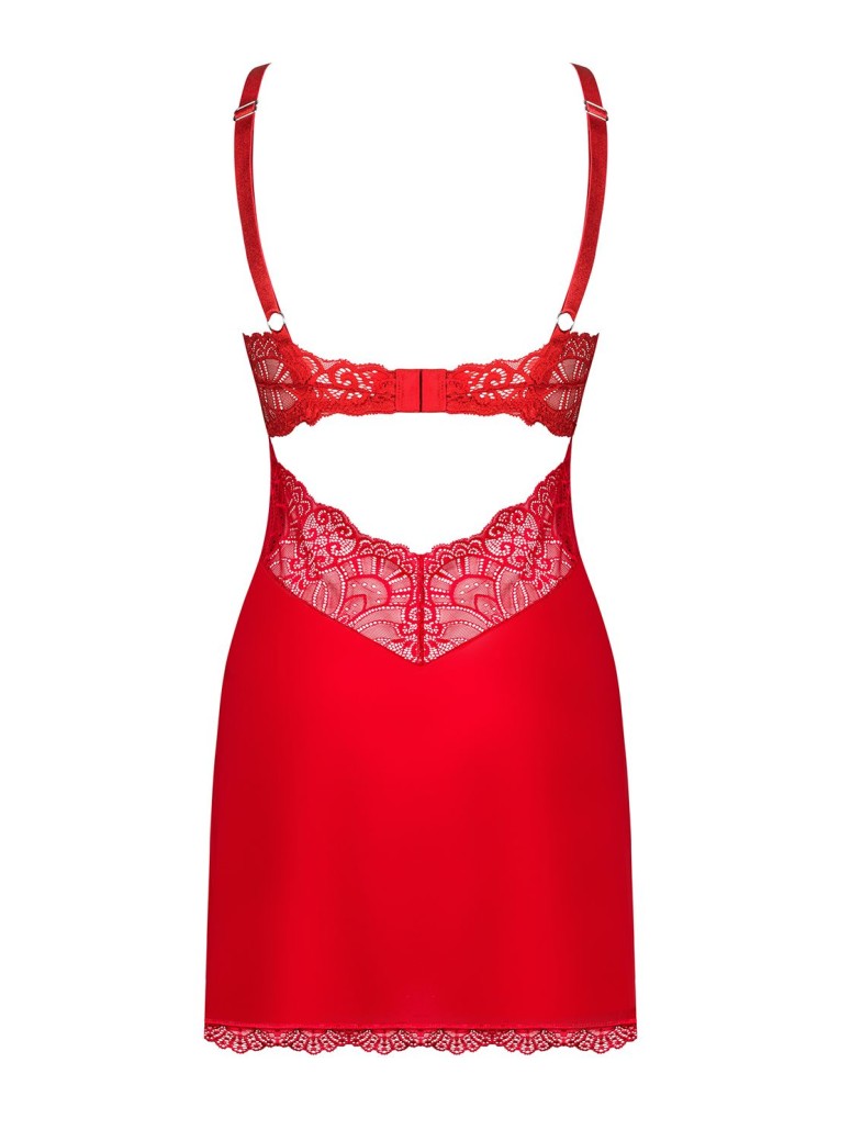 Obsessive Lingerie chemise rossa in morbido pizzo con perizoma Loventy