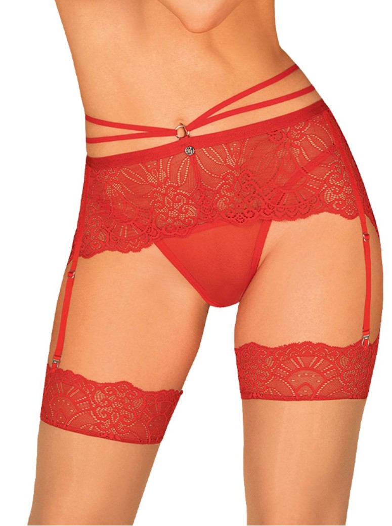 Obsessive Lingerie sexy reggicalze in pizzo rosso collezione Loventy