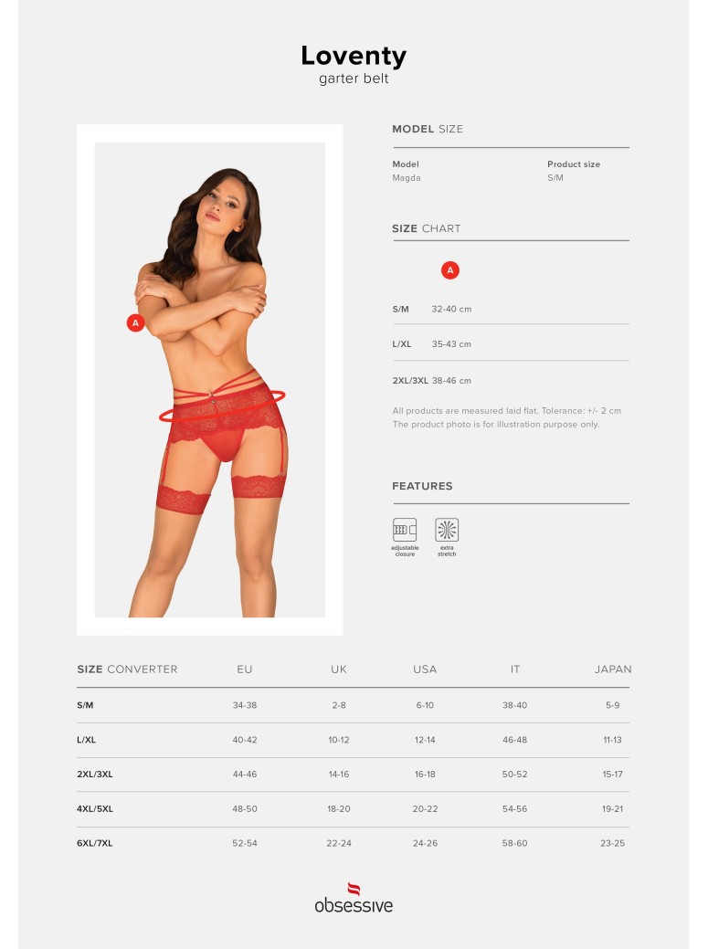 Obsessive Lingerie sexy reggicalze in pizzo rosso collezione Loventy