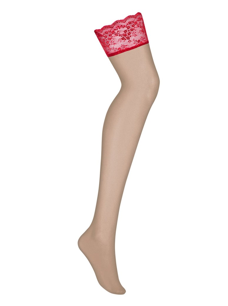 Obsessive Lingerie calze per reggicalze nudo con balza rossa Lovica