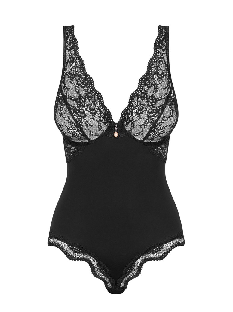 Obsessive elegante body con inserti in pizzo e perla decorativa Luvae