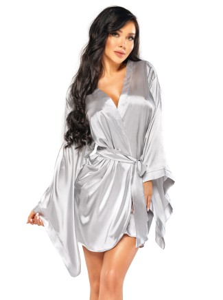 Beauty Night Lingerie sexy vestaglia a kimono in raso argento Samira
