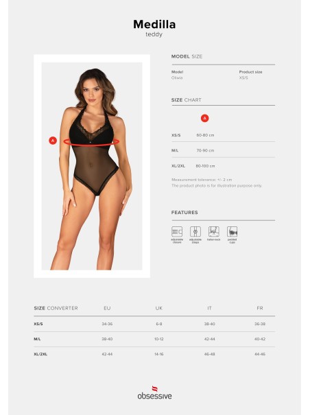 Obsessive Lingerie body nero in tulle e pizzo Medilla Obsessive Lingerie body nero in tulle e pizzo Medilla