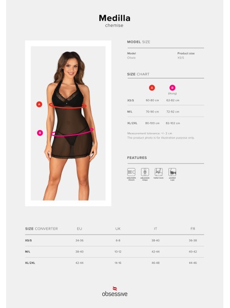 Obsessive Lingerie chemise con perizoma in tulle e pizzo Medilla Obsessive Lingerie chemise con perizoma in tulle e pizzo Medilla