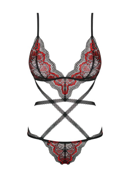 Obsessive Lingerie body in pizzo floreale nero e rosso Megies Obsessive Lingerie body in pizzo floreale nero e rosso Megies