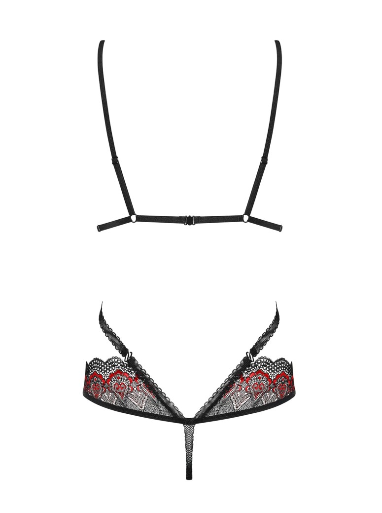Obsessive Lingerie body in pizzo floreale nero e rosso Megies