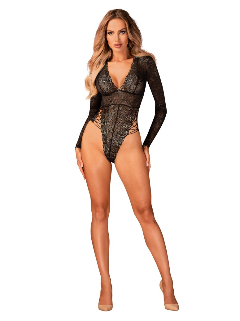 Obsessive Lingerie body in pizzo con maniche lunghe Merlys