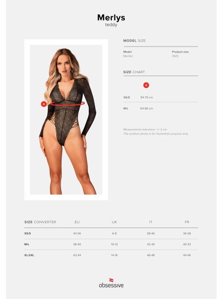 Obsessive Lingerie body in pizzo con maniche lunghe Merlys Obsessive Lingerie body in pizzo con maniche lunghe Merlys